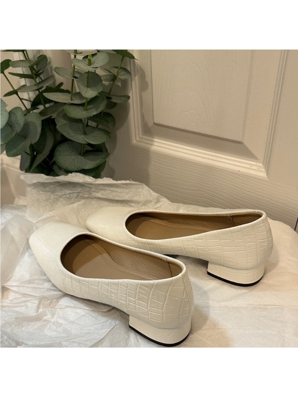 3 Pairs of Croc-Embossed Low Block Heels